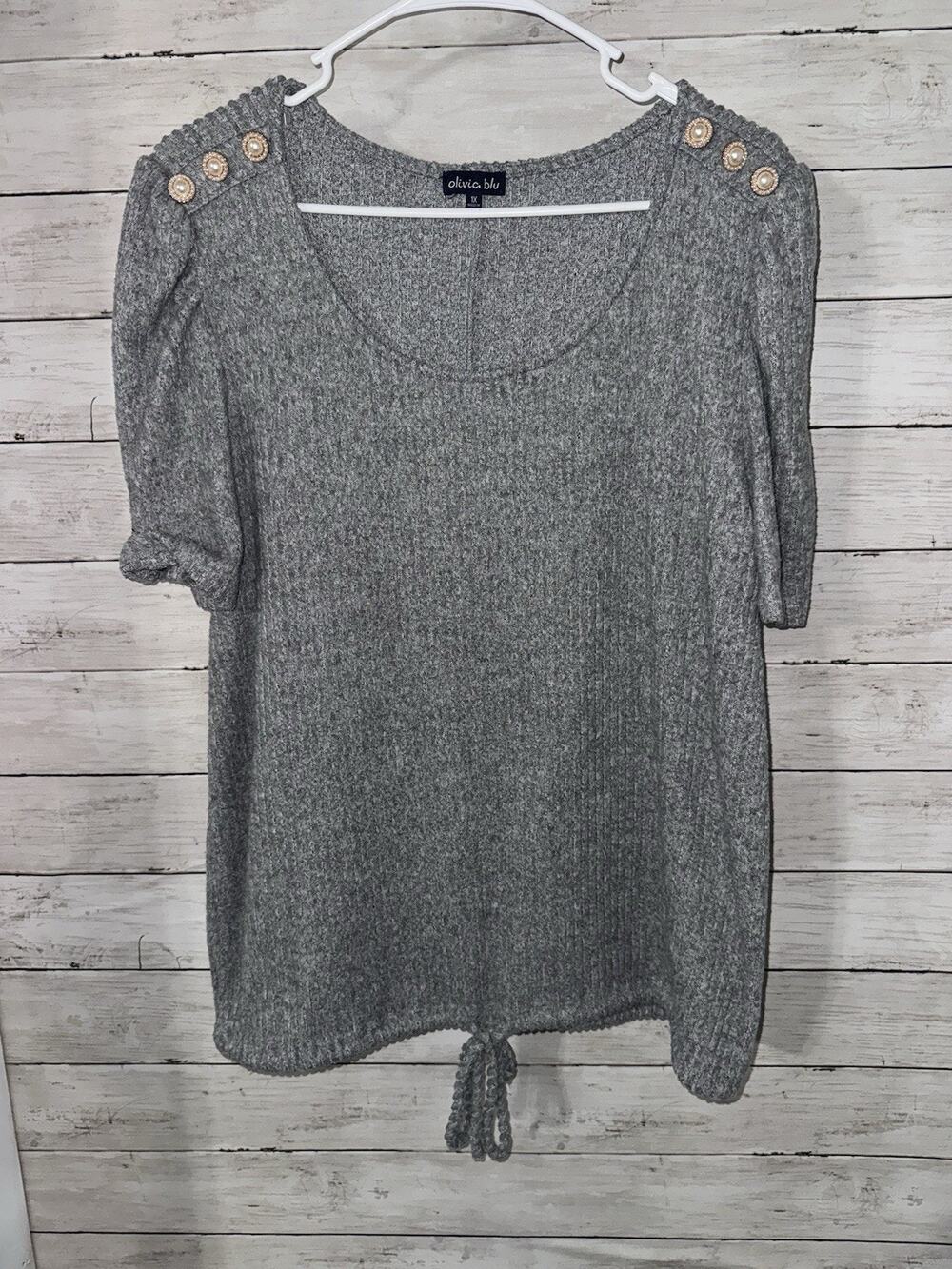 Olivia Blue Women’s Soft Shirt 1X Gray Top Short Sleeve Stretch EUC